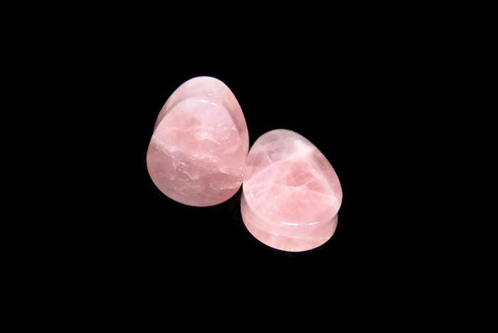 Rose Quartz Teardrop Plugs – Double Flared