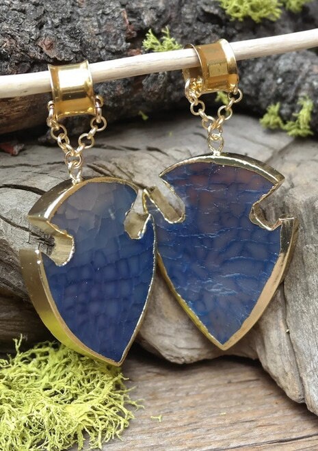OOAK Blue Agate Arrowhead Magnetic Clasp Earrings