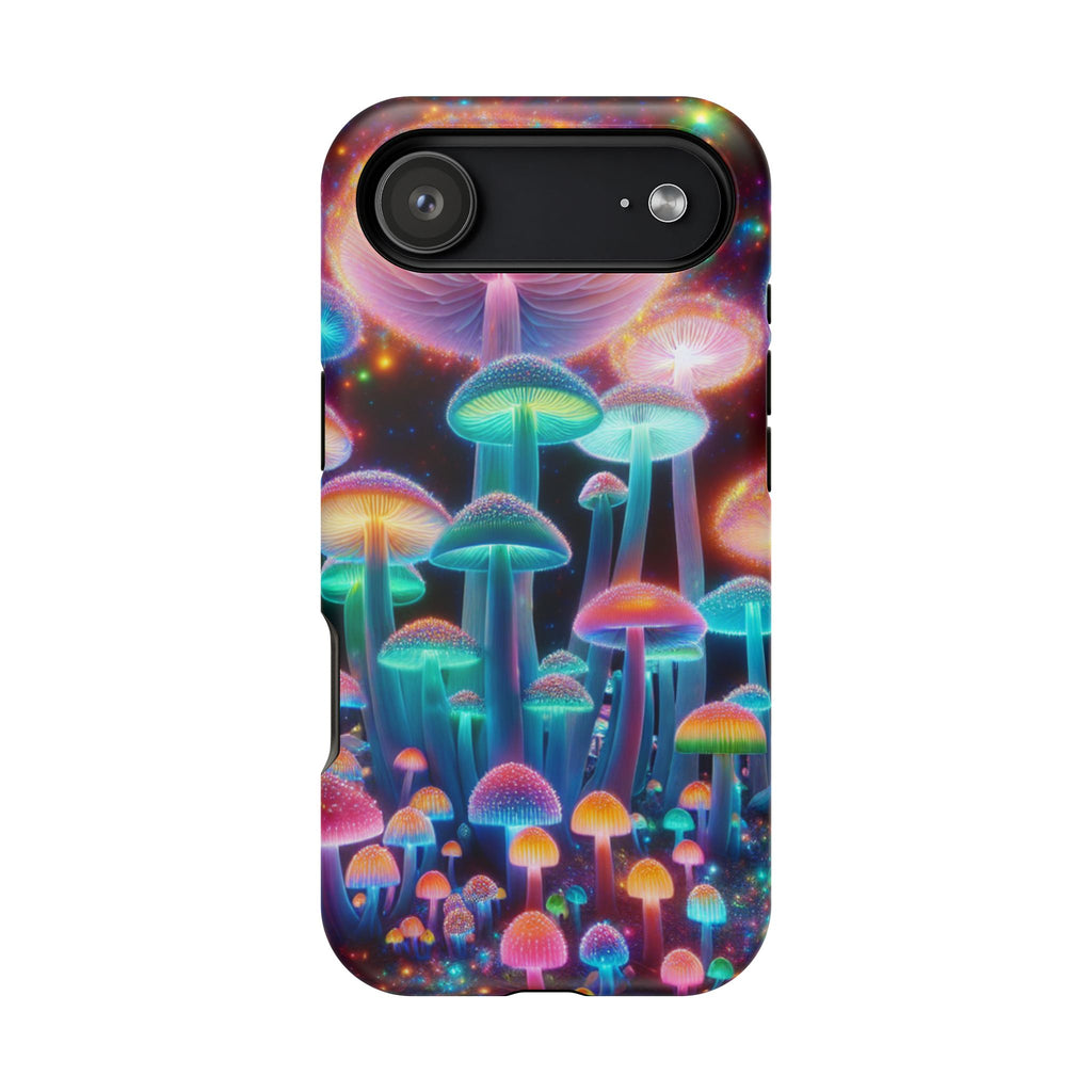 Psychedelic Neon Mushroom Phone Case — Protective Cosmic Art iPhone Cover
