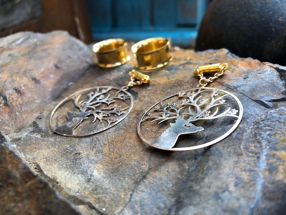Brass Elk Magnetic Clasp Gauged Earrings