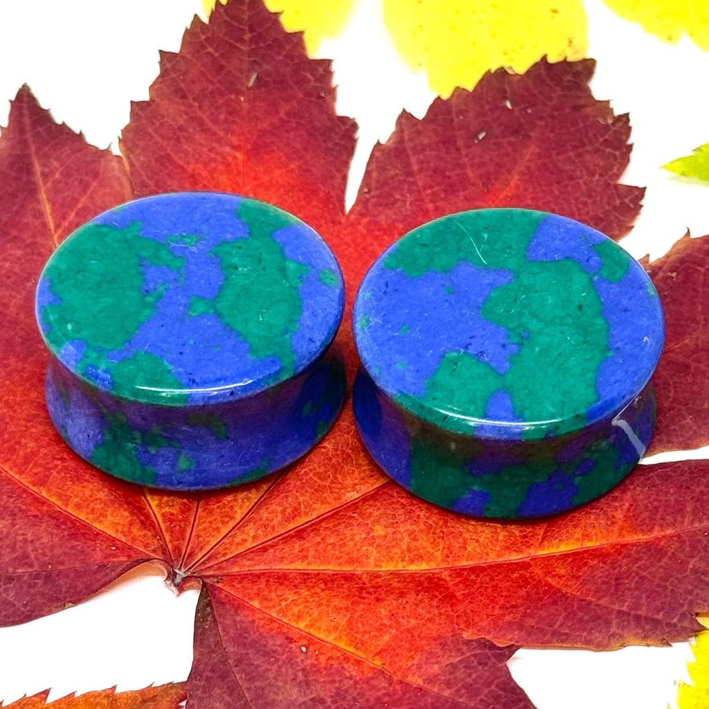 OOAK Azurite Stone Plugs – 1" (25mm)