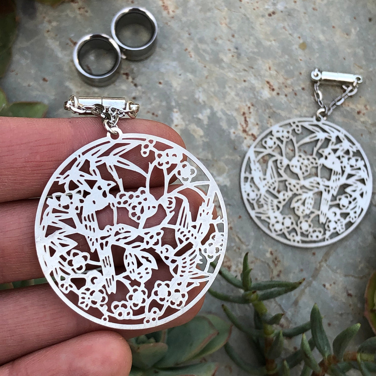 Tropical Birds Laser-Cut Magnetic Clasp Earrings