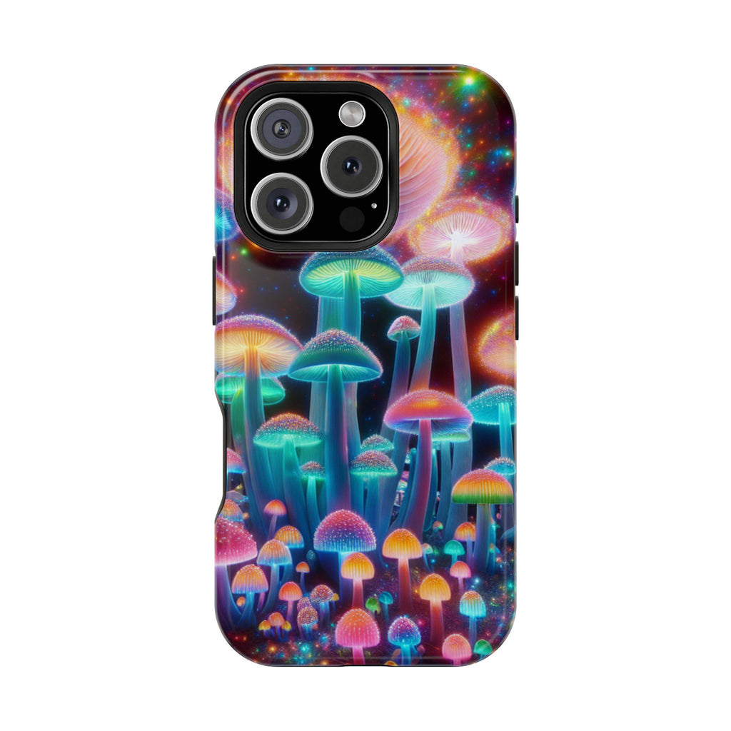 Psychedelic Neon Mushroom Phone Case — Protective Cosmic Art iPhone Cover
