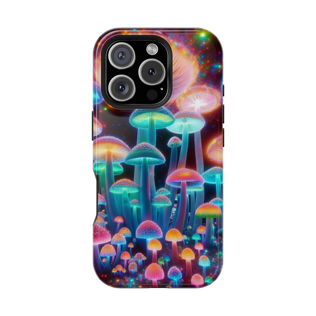 Psychedelic Neon Mushroom Phone Case — Protective Cosmic Art iPhone Cover