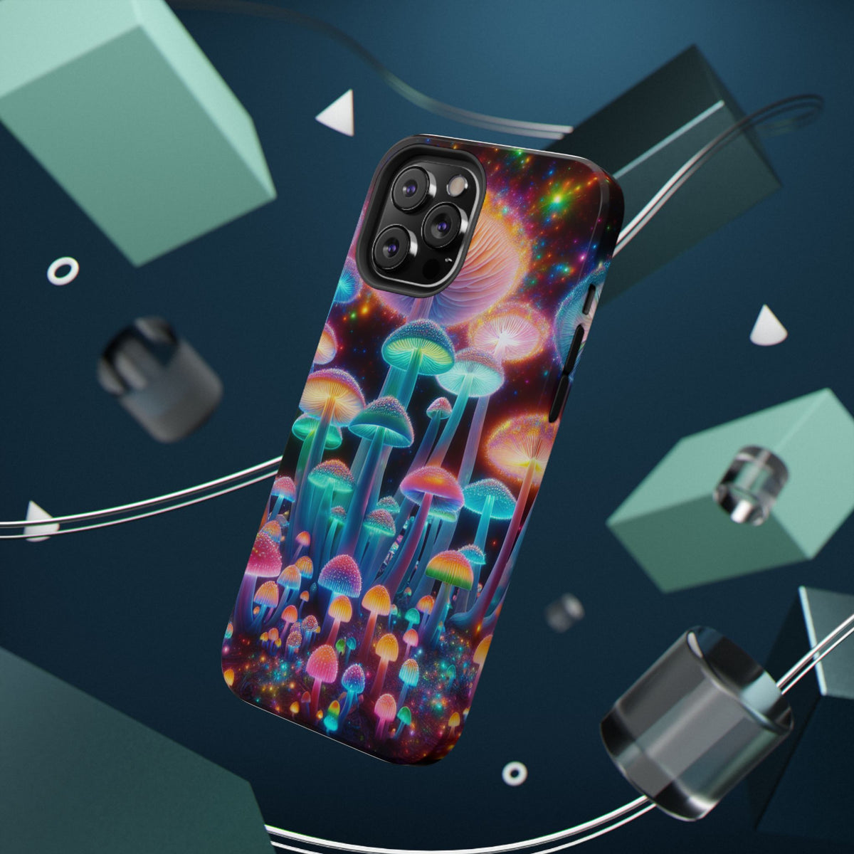 Psychedelic Neon Mushroom Phone Case — Protective Cosmic Art iPhone Cover