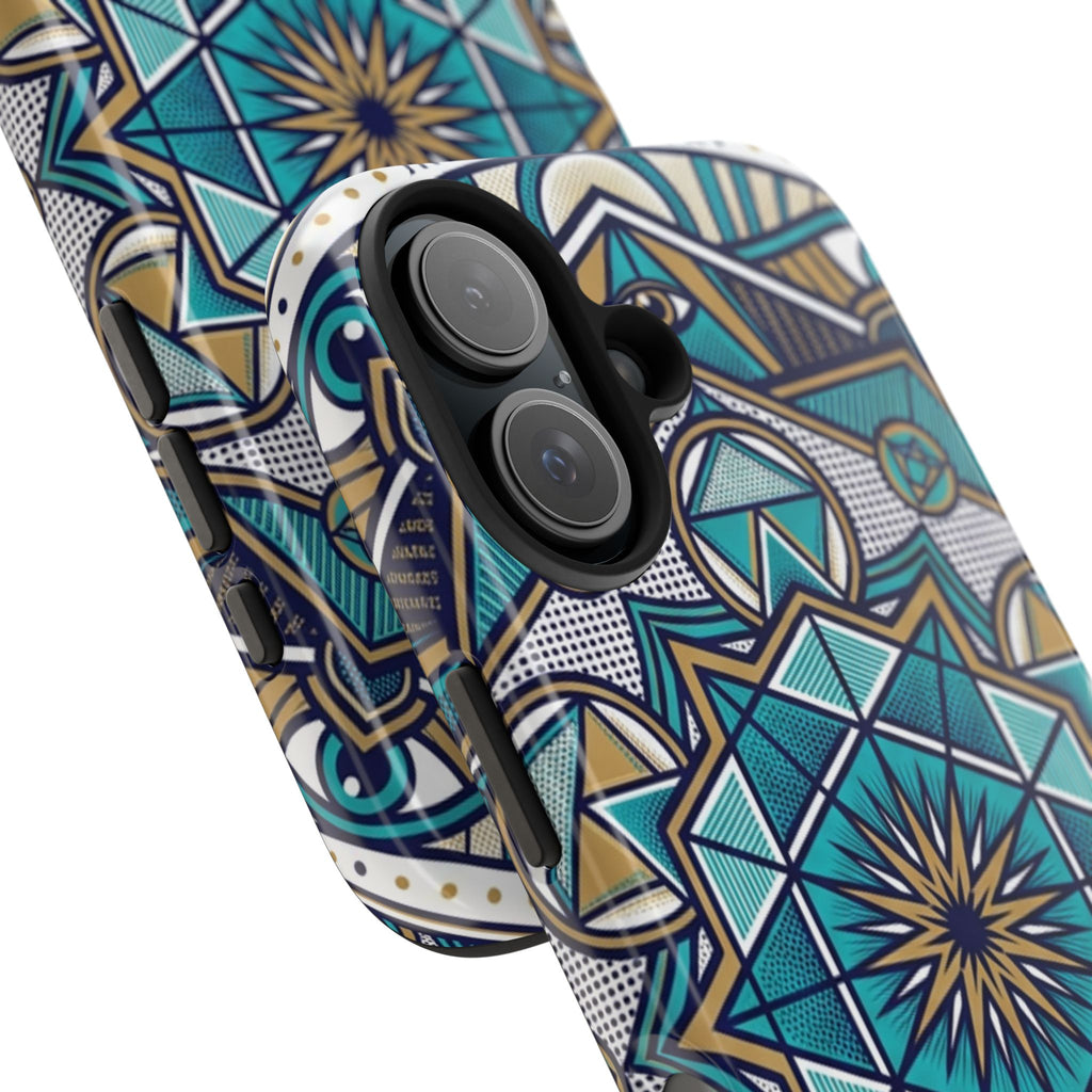 Tough Phone Case — Blue Geometric Mandala Protective Phone Cover