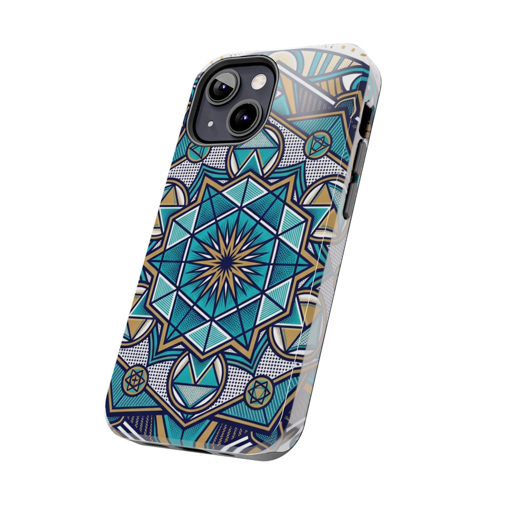 Tough Phone Case — Blue Geometric Mandala Protective Phone Cover