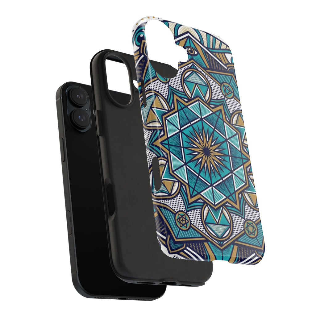 Tough Phone Case — Blue Geometric Mandala Protective Phone Cover