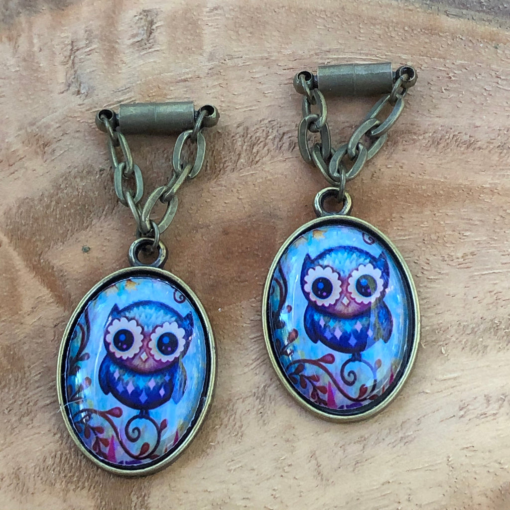 Owl Bronze Magnetic Clasp Gauged Earrings