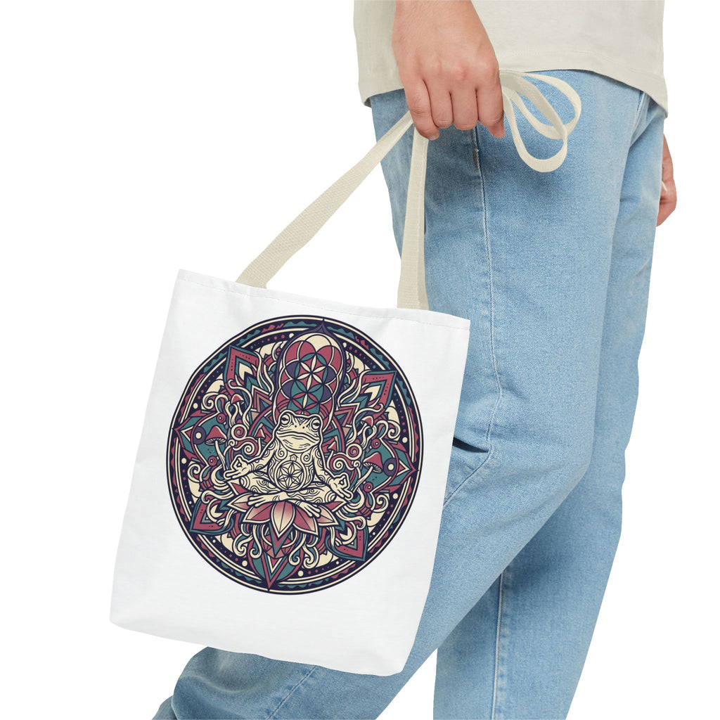 Meditating Cat Mandala Tote Bag — Boho Yoga, Spiritual Gift