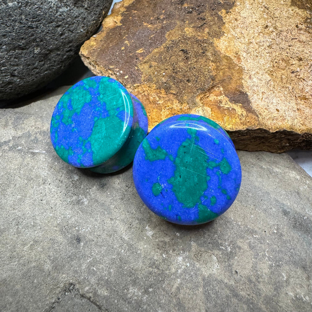 OOAK Azurite Stone Plugs – 1" (25mm)