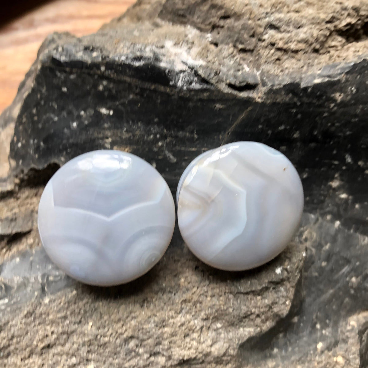 OOAK Grey Agate Plugs – 1" (25mm) Single Flared