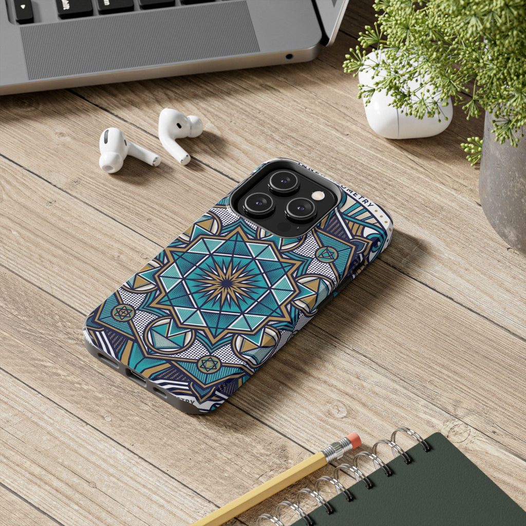 Tough Phone Case — Blue Geometric Mandala Protective Phone Cover