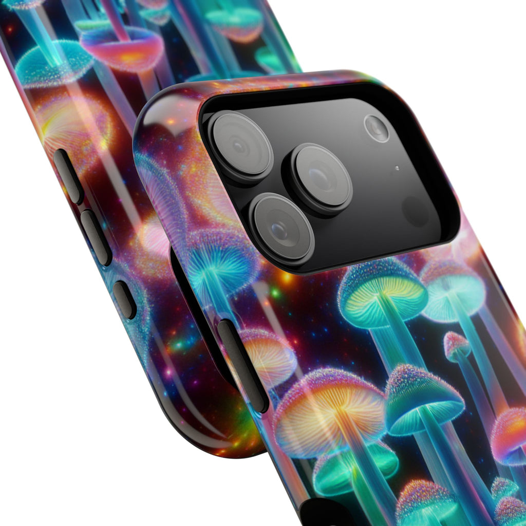Psychedelic Neon Mushroom Phone Case — Protective Cosmic Art iPhone Cover