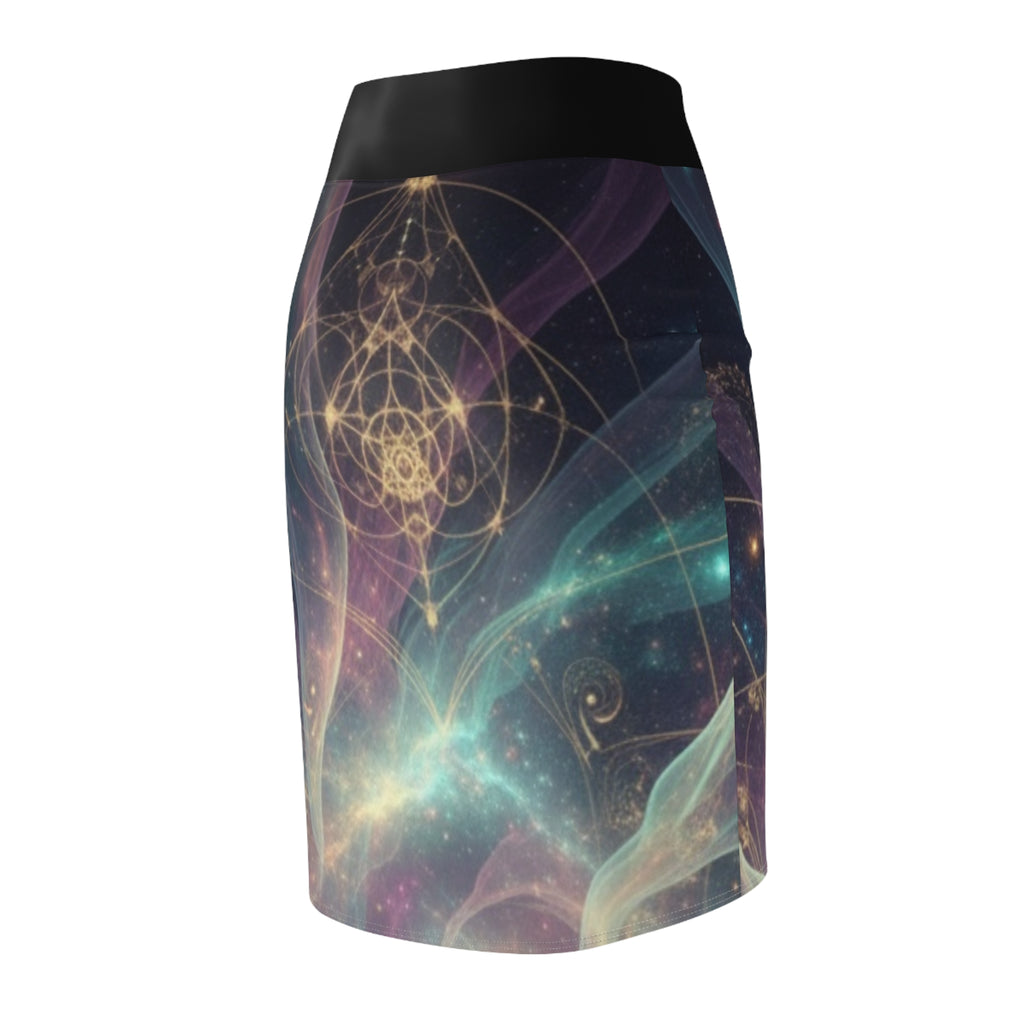 Mystic Galaxy Pencil Skirt – Sacred Geometry Space Print