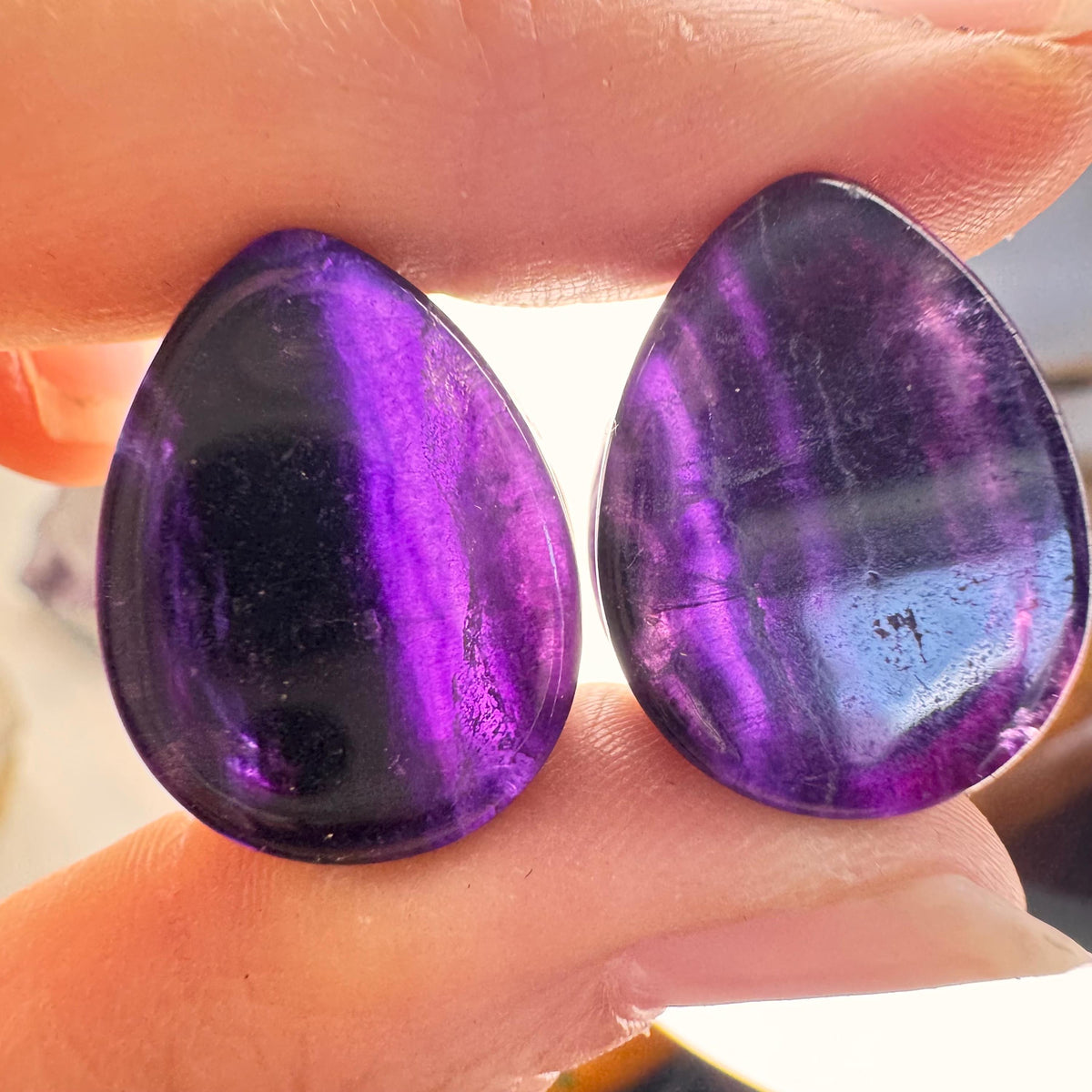 OOAK Purple Fluorite Teardrop Plugs – 3/4" (19mm)