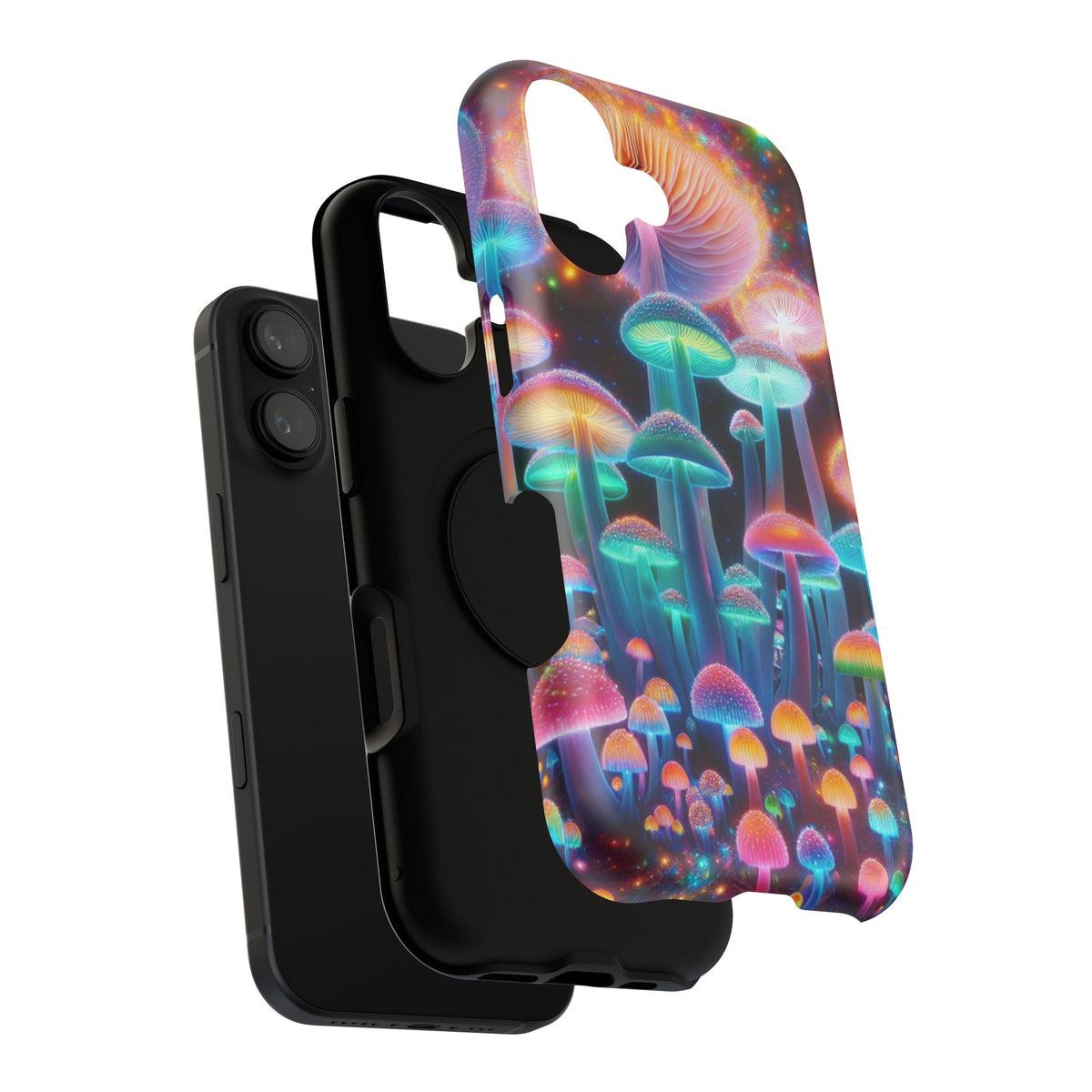 Psychedelic Neon Mushroom Phone Case — Protective Cosmic Art iPhone Cover