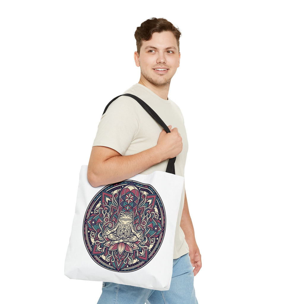 Meditating Cat Mandala Tote Bag — Boho Yoga, Spiritual Gift