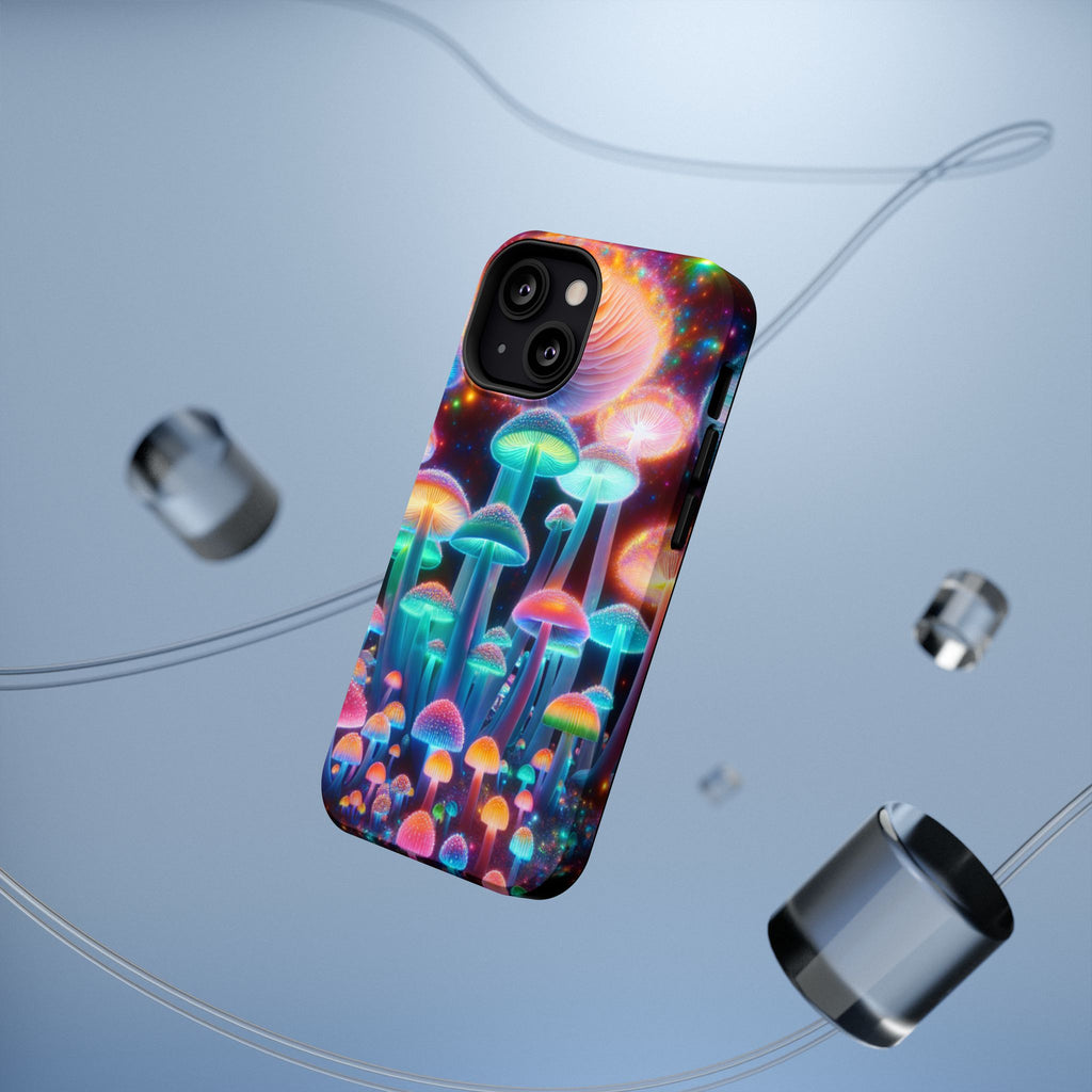 Psychedelic Neon Mushroom Phone Case — Protective Cosmic Art iPhone Cover