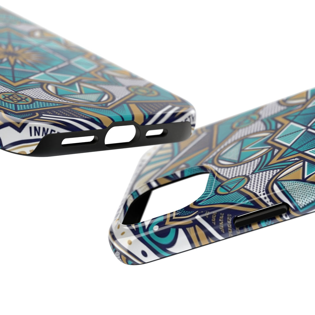 Tough Phone Case — Blue Geometric Mandala Protective Phone Cover
