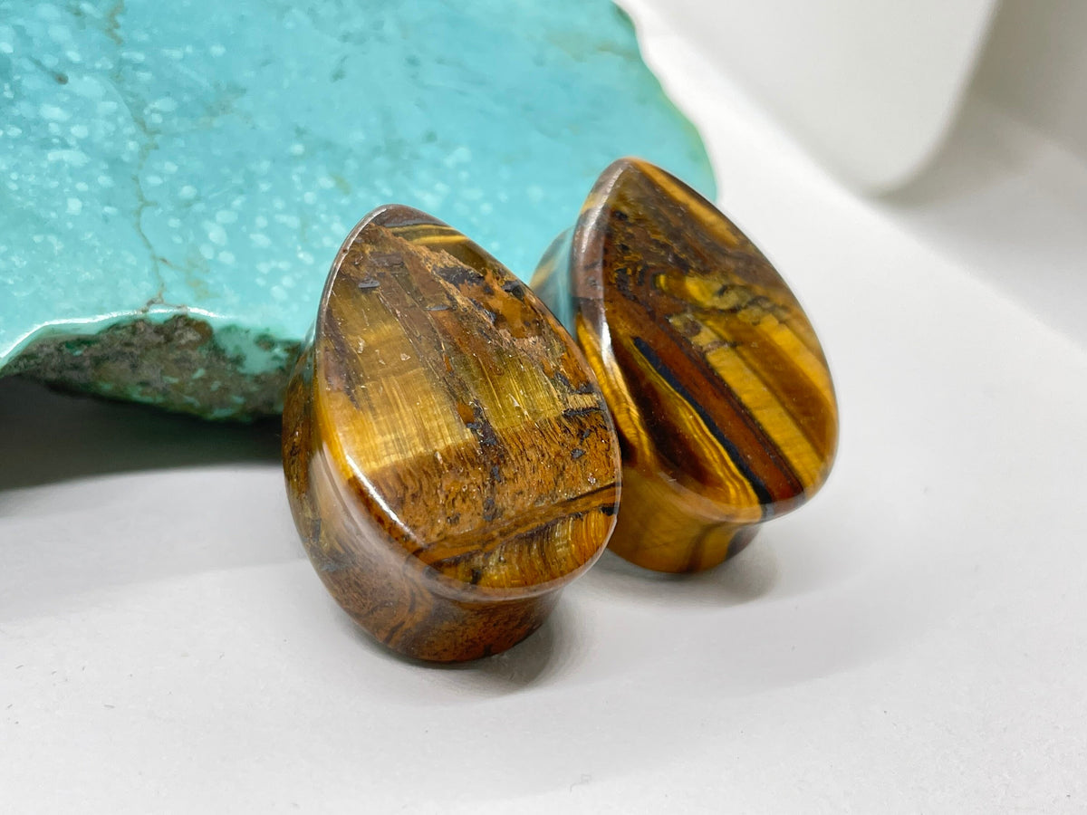 OOAK Tiger Iron Teardrop Plugs – 7/8" (22mm)