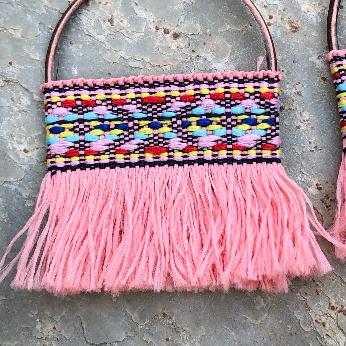Pink Tassel & Copper Magnetic Clasp Gauged Earrings