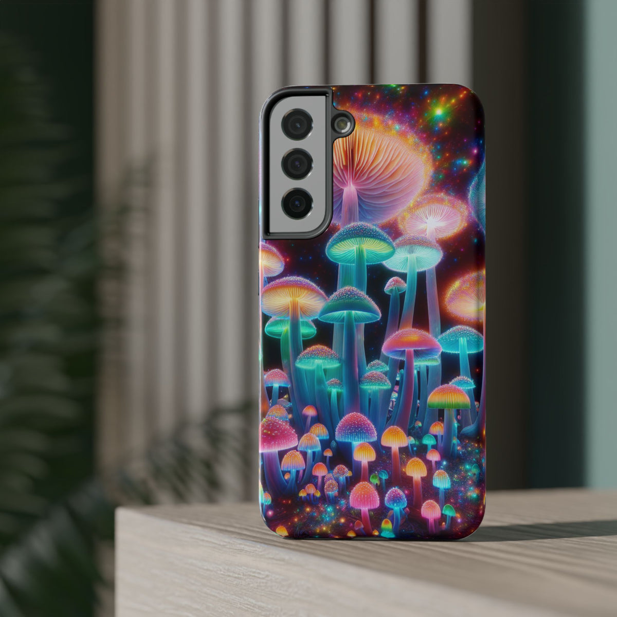 Psychedelic Neon Mushroom Phone Case — Protective Cosmic Art iPhone Cover
