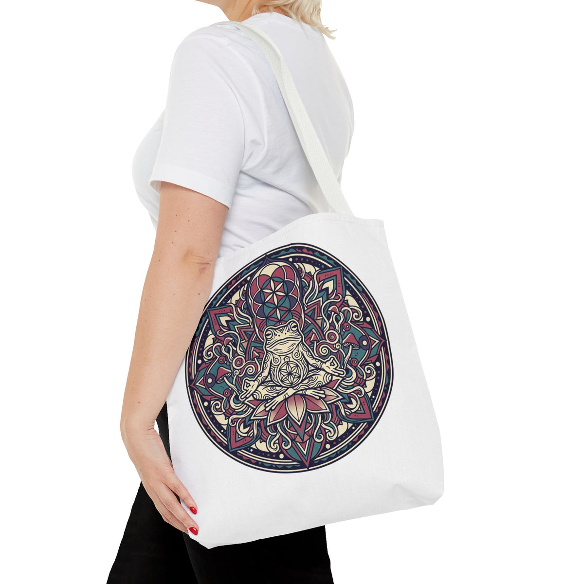 Meditating Cat Mandala Tote Bag — Boho Yoga, Spiritual Gift