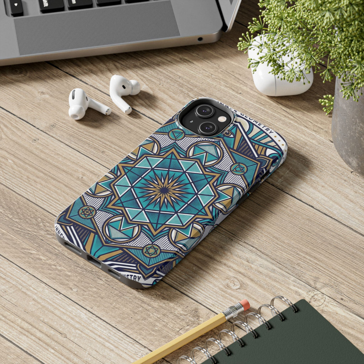 Tough Phone Case — Blue Geometric Mandala Protective Phone Cover