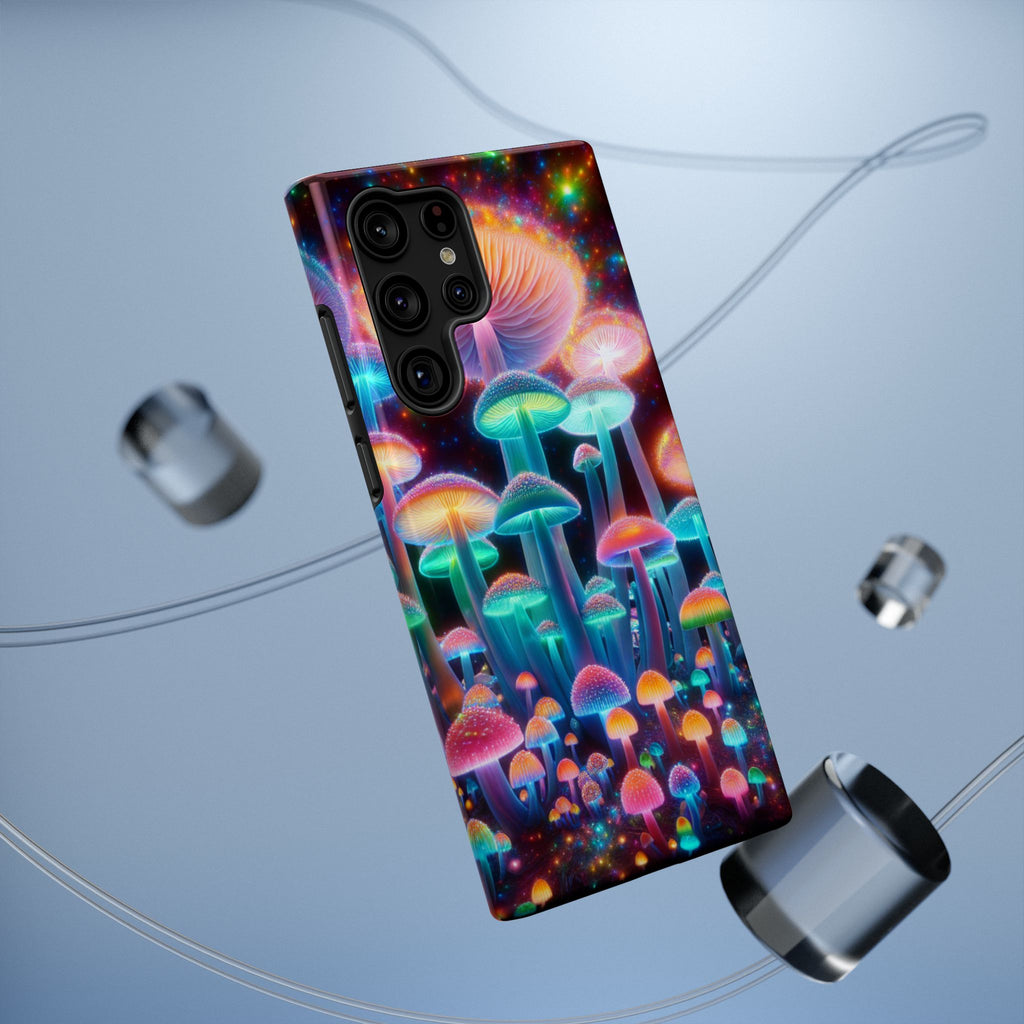 Psychedelic Neon Mushroom Phone Case — Protective Cosmic Art iPhone Cover