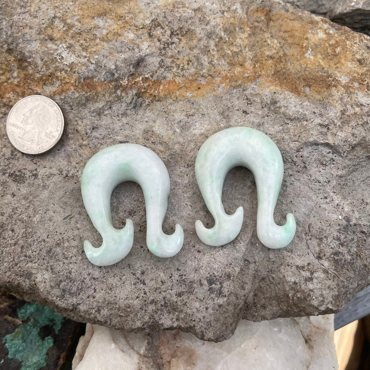 OOAK Jadeite Wave Hook Earrings – 9/16" (14mm)