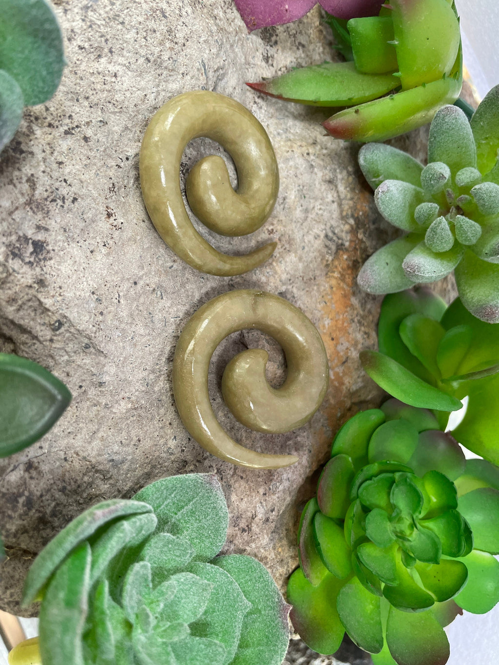 OOAK Jadeite Spiral Earrings – 00g (9.5mm)