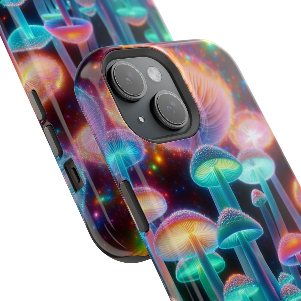 Psychedelic Neon Mushroom Phone Case — Protective Cosmic Art iPhone Cover