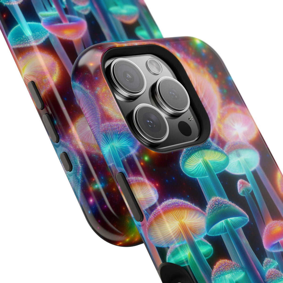 Psychedelic Neon Mushroom Phone Case — Protective Cosmic Art iPhone Cover