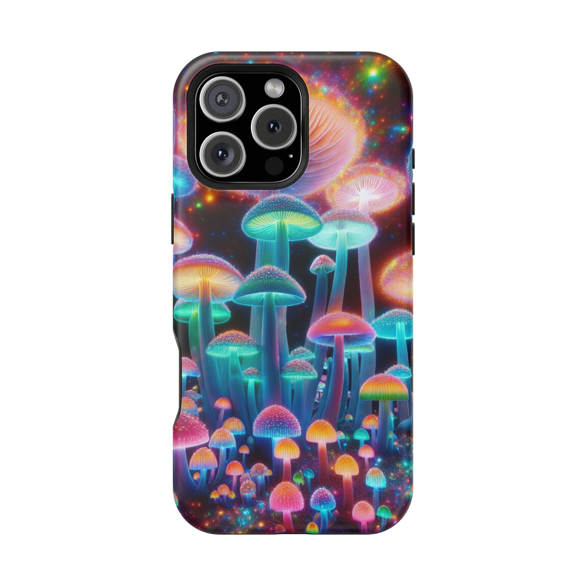 Psychedelic Neon Mushroom Phone Case — Protective Cosmic Art iPhone Cover