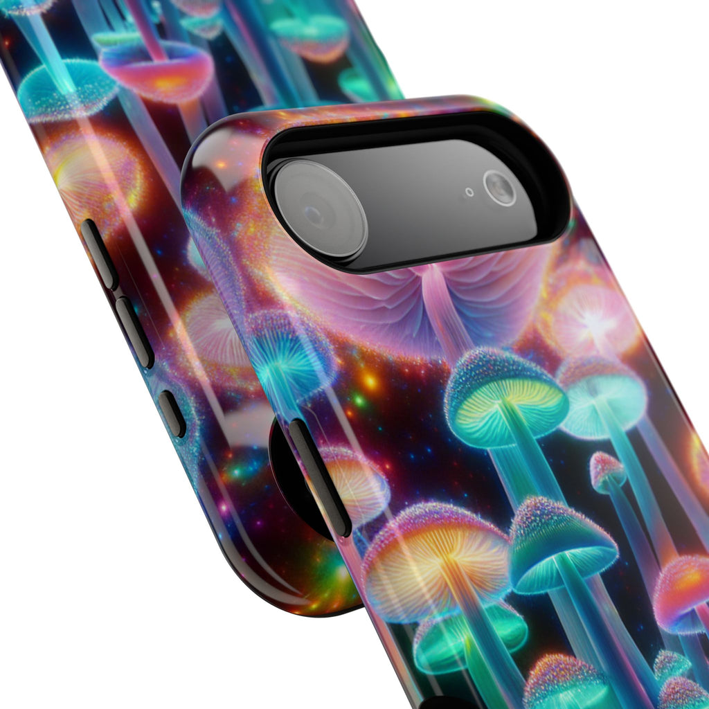Psychedelic Neon Mushroom Phone Case — Protective Cosmic Art iPhone Cover