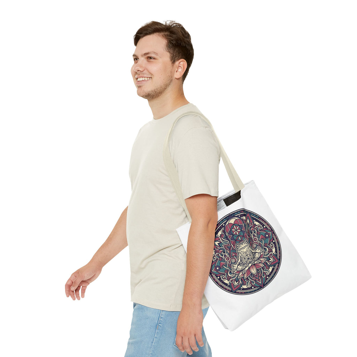 Meditating Cat Mandala Tote Bag — Boho Yoga, Spiritual Gift