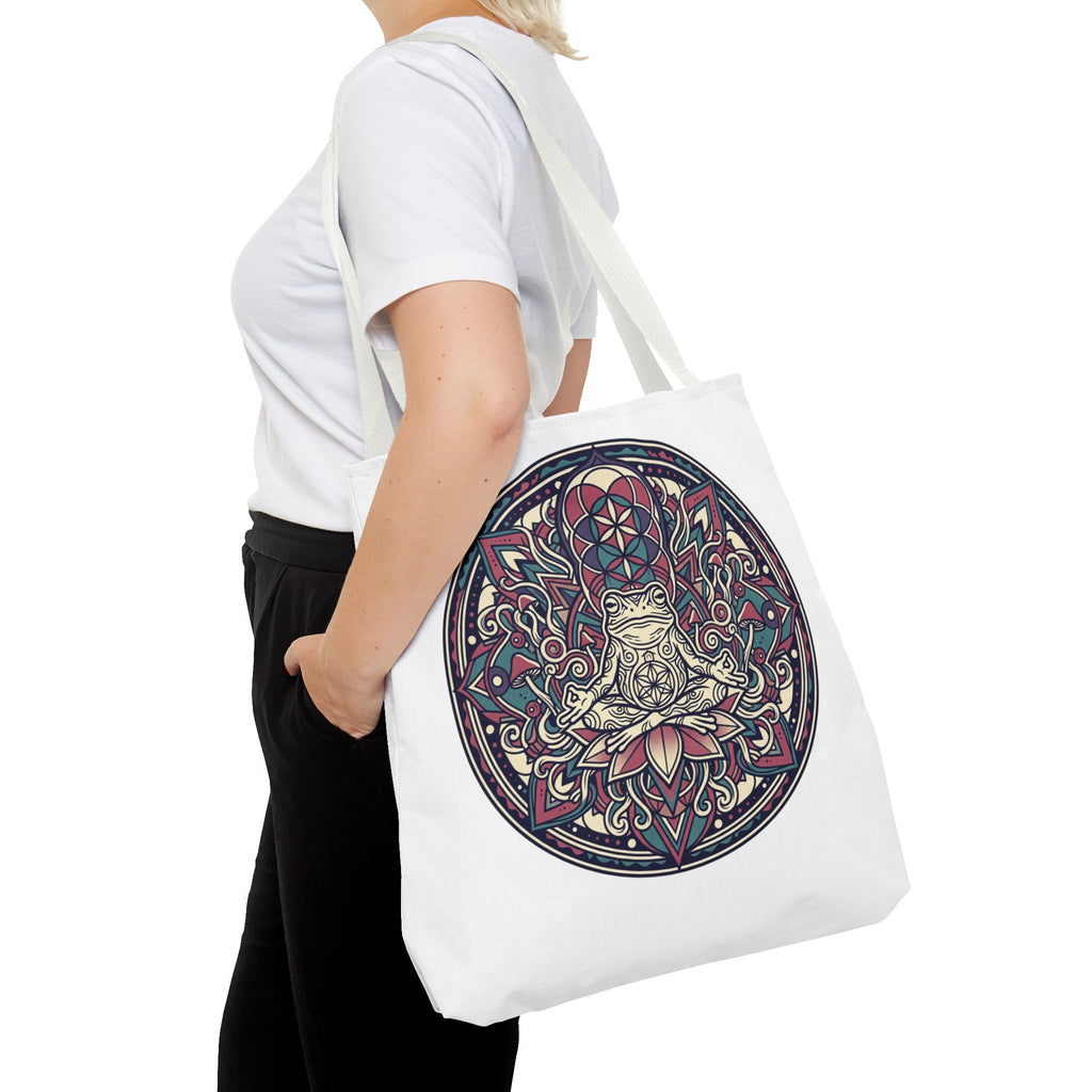 Meditating Cat Mandala Tote Bag — Boho Yoga, Spiritual Gift