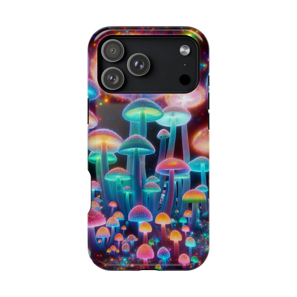 Psychedelic Neon Mushroom Phone Case — Protective Cosmic Art iPhone Cover