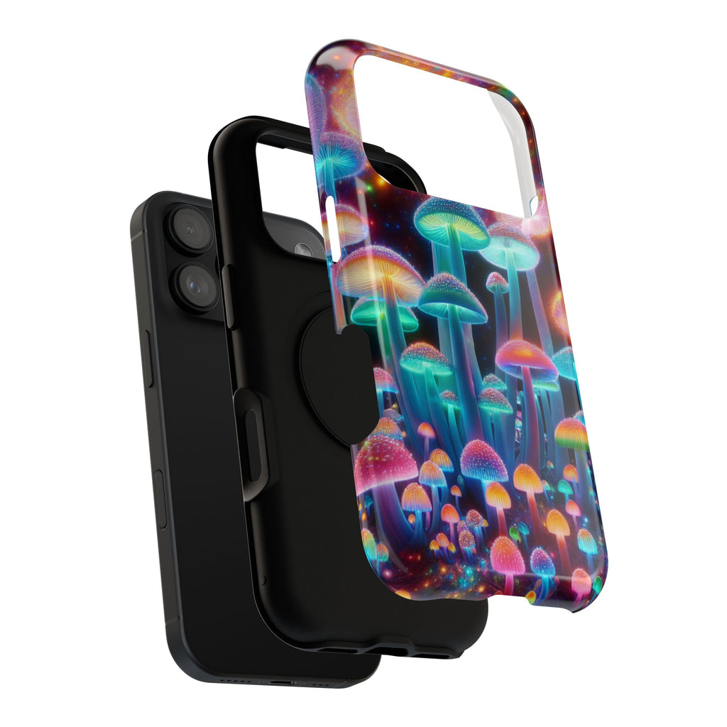 Psychedelic Neon Mushroom Phone Case — Protective Cosmic Art iPhone Cover