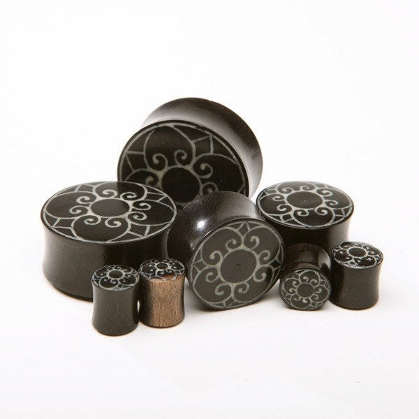 Reversible Ebony Wood Flower Inlay Plugs