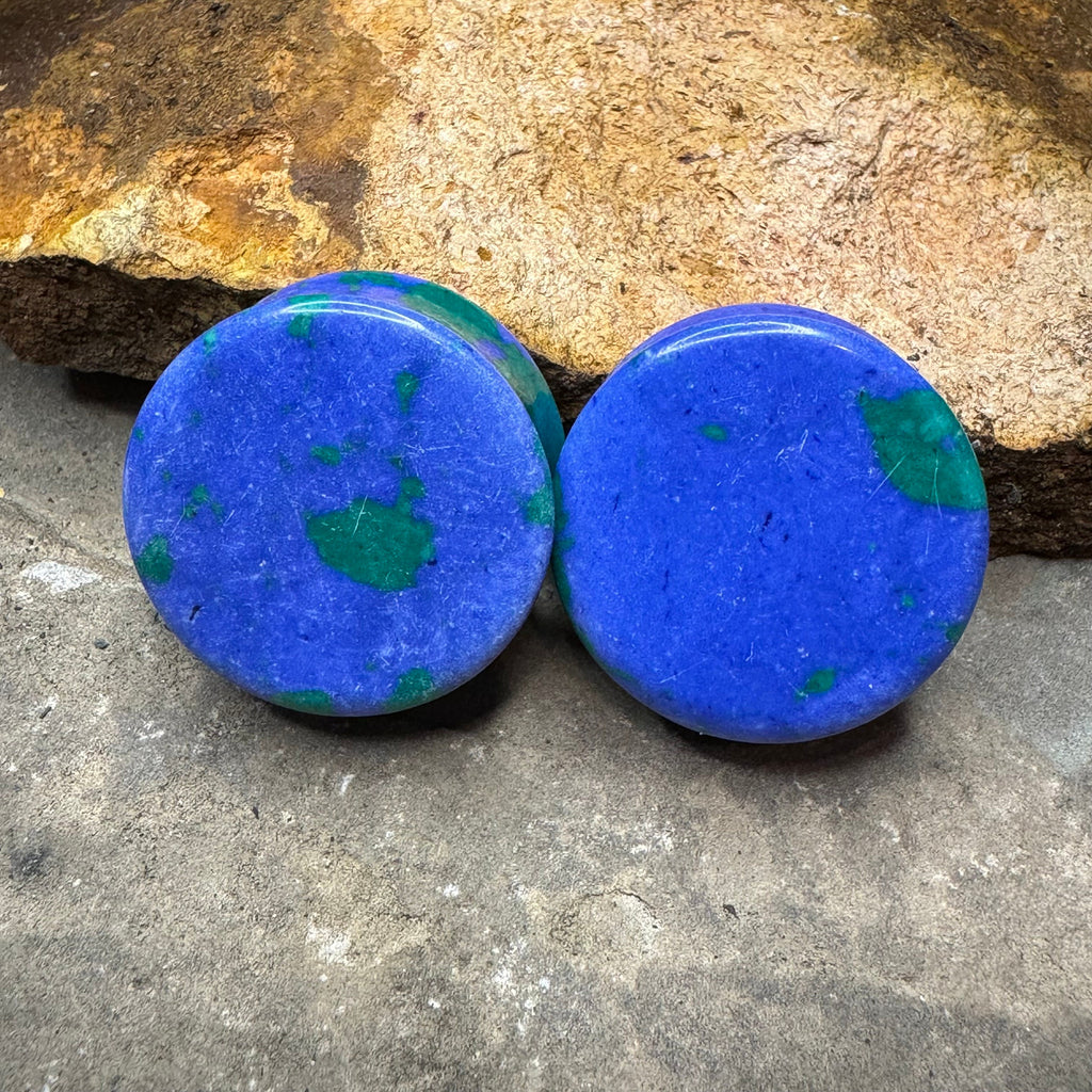 OOAK Azurite Stone Plugs – 1" (25mm)