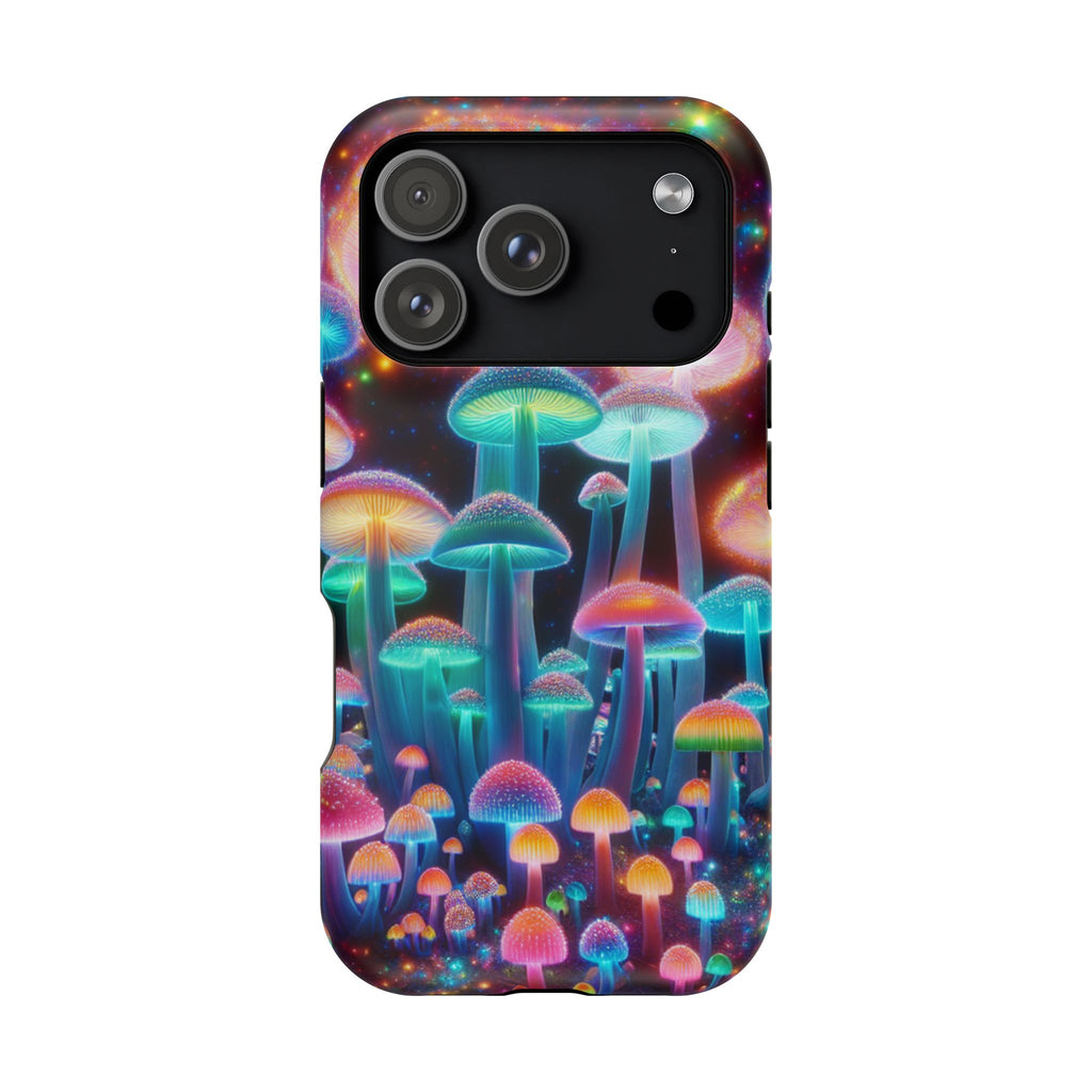 Psychedelic Neon Mushroom Phone Case — Protective Cosmic Art iPhone Cover
