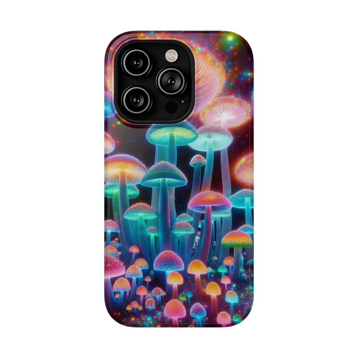 Psychedelic Neon Mushroom Phone Case — Protective Cosmic Art iPhone Cover