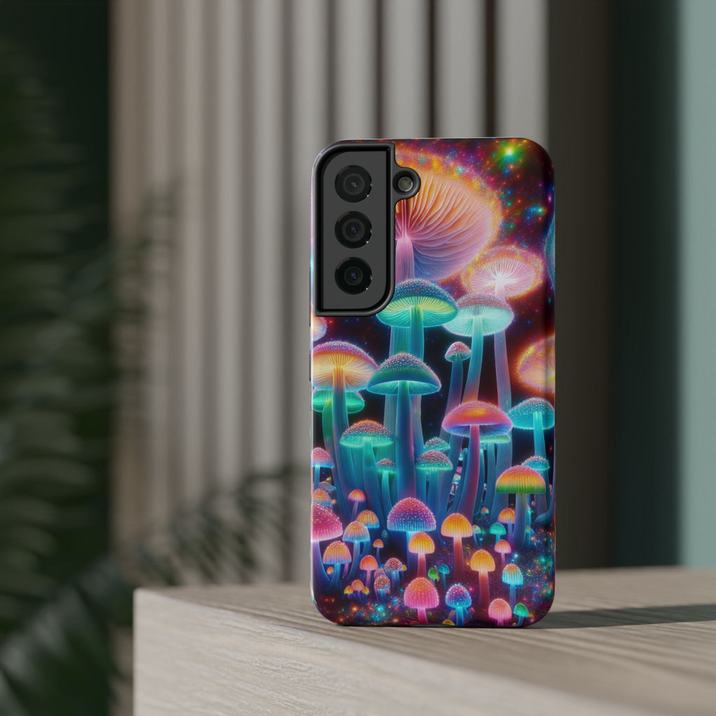 Psychedelic Neon Mushroom Phone Case — Protective Cosmic Art iPhone Cover