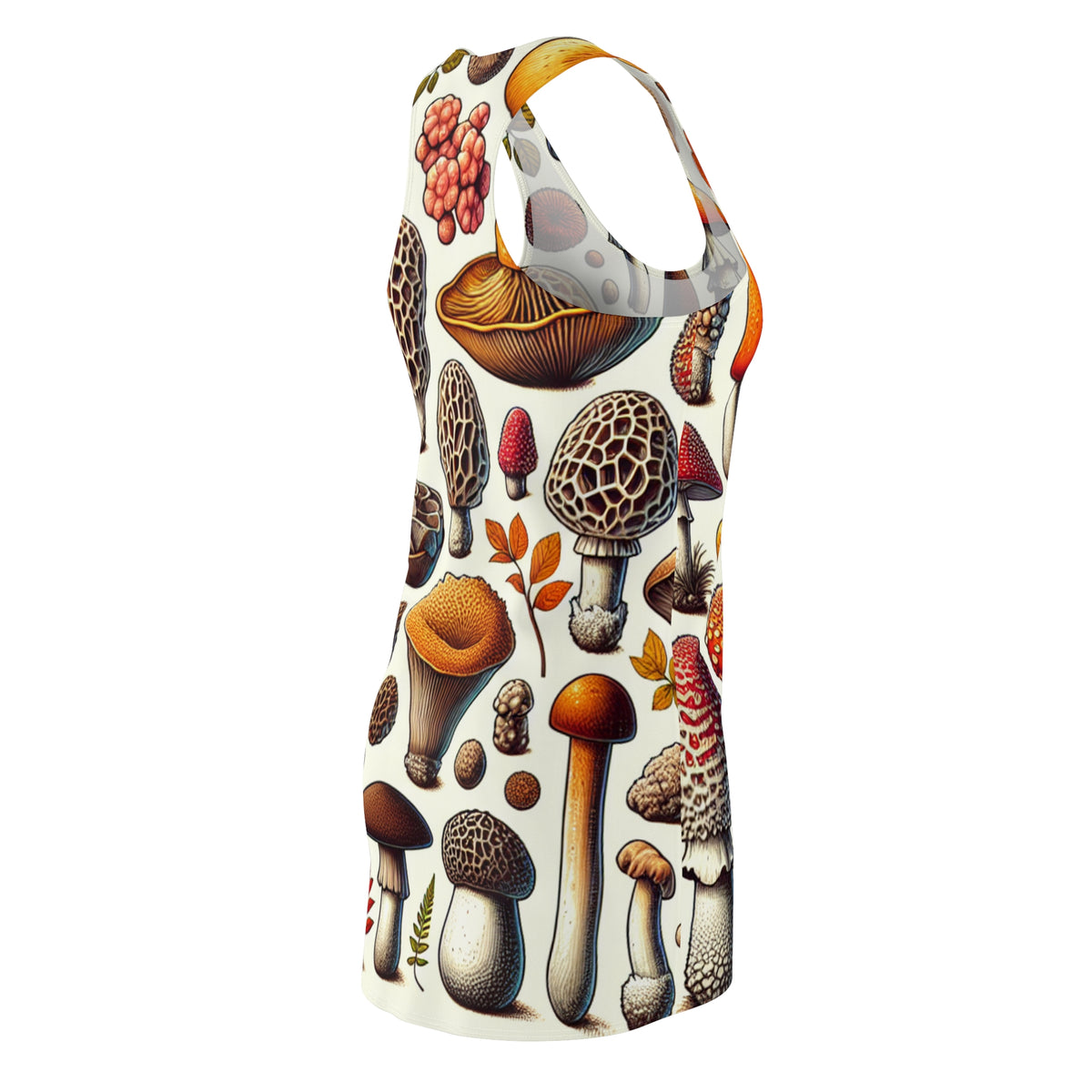 Mushroom Pattern Racerback Dress — Vintage Botanical Fungi Print