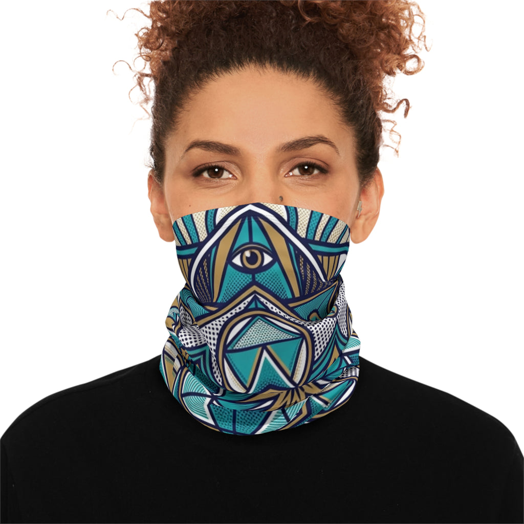 Geometric Mandala Winter Neck Gaiter — Blue Star Drawstring Face Mask