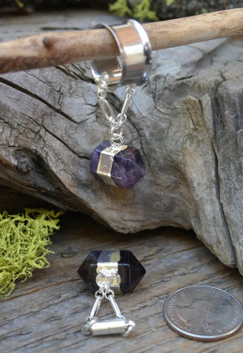 Amethyst Point Magnetic Clasp Gauged Earrings