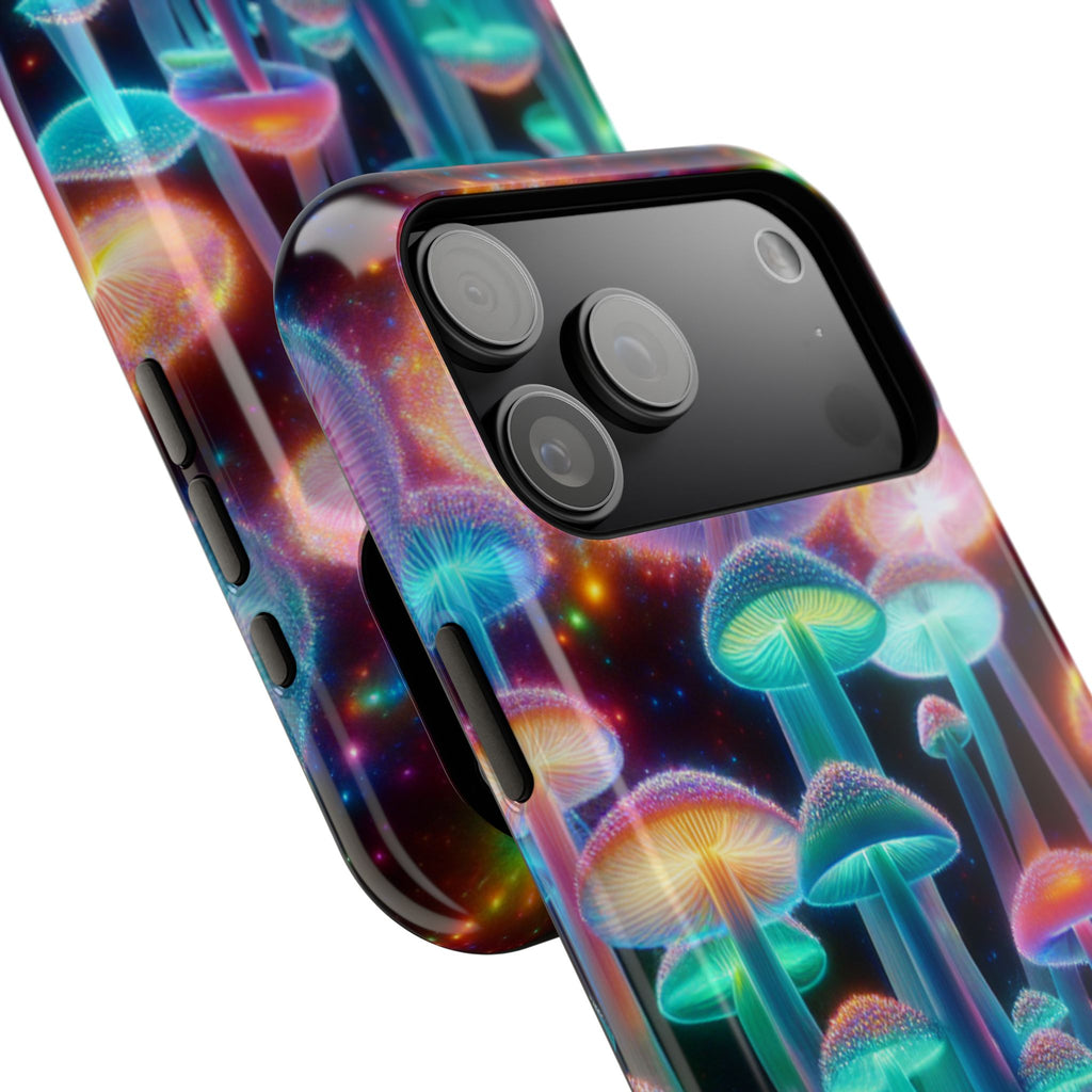 Psychedelic Neon Mushroom Phone Case — Protective Cosmic Art iPhone Cover