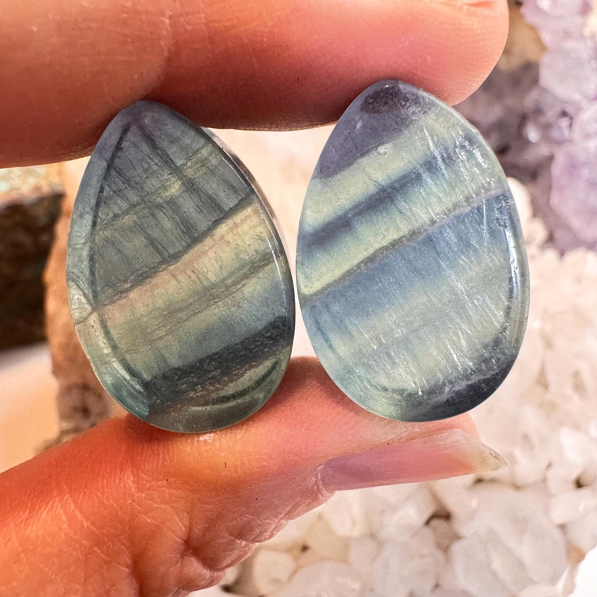 OOAK Teal Fluorite Teardrop Plugs – 7/8" (22mm)